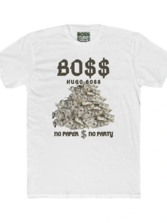 Boss "no paper no party logo" fitted designer t-shirt. 4 COLORS - Picture 1 of 5